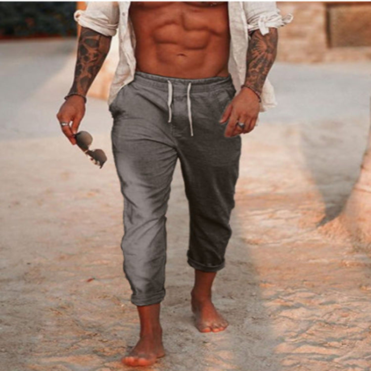 Men's Casual Linen Holiday Solid Color Breathable Trousers